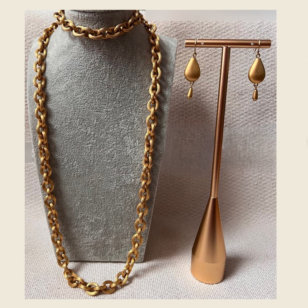 Givenchy Gold Tone Greek Key Necklace Earrings Demi Parure